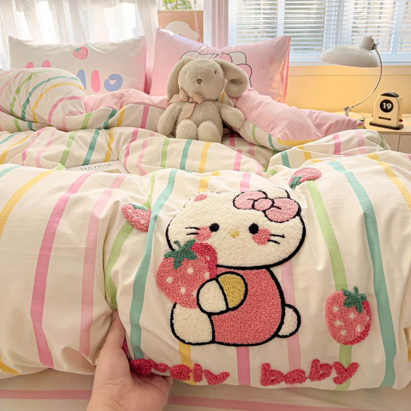 卡通小清新水洗棉毛巾绣床上四件套床单人被套学生宿舍三件套床品