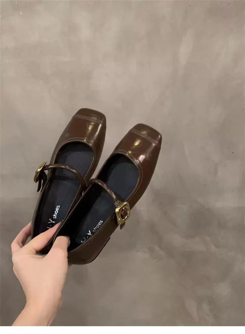 371复古法式一字扣玛丽珍女鞋内增高浅口时尚低跟皮鞋百搭女单鞋