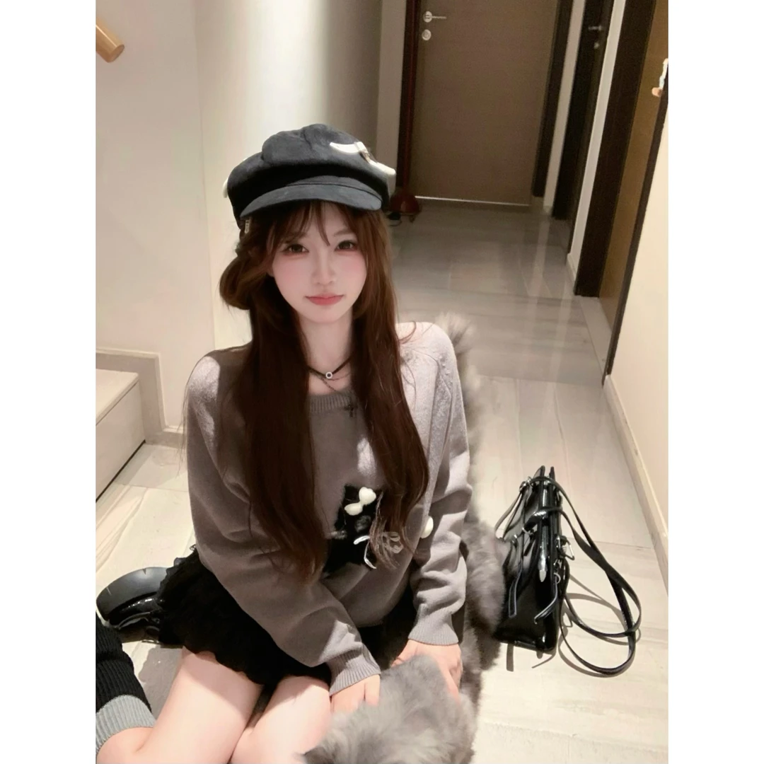 瑞茜·威瑟斯 喵系少女 秋冬甜美百搭毛衣外套半身裙套装R3482W