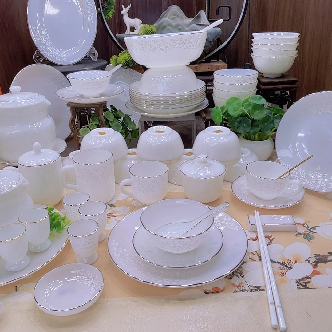 玉瓷景德镇玉瓷暗香办公杯和盘子