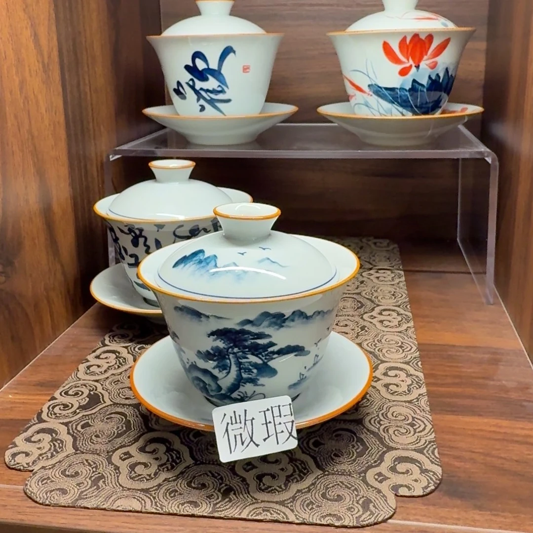 釉下手手绘茶具微瑕