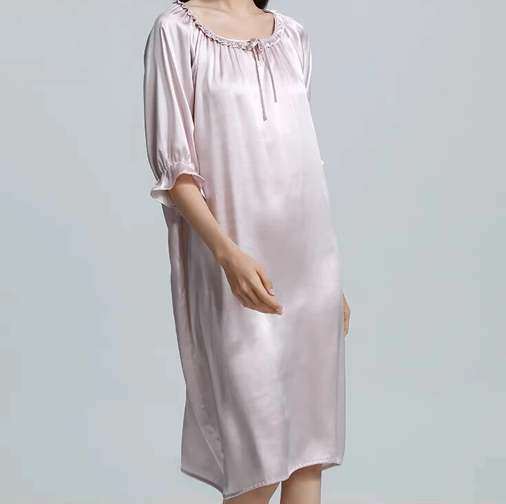 100%桑蚕丝19姆米睡裙女春夏真丝睡衣长款家居服 均码可穿到150斤
