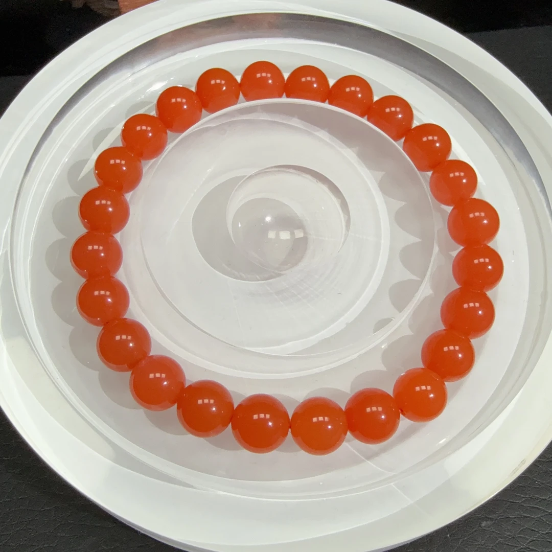 【伟伟鉴定】保山南红 原矿无胶 圆珠手串 8mm樱桃红 精品