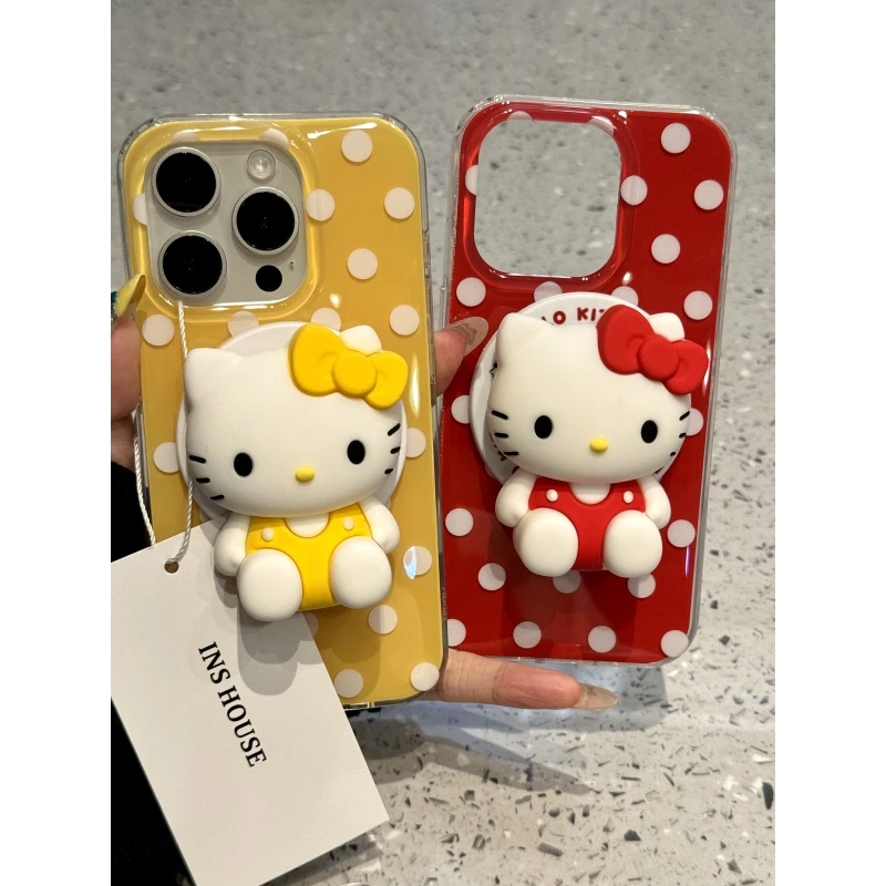 韩系ins满屏白波点可爱猫咪磁吸适用iphone16promax手机壳苹果15p