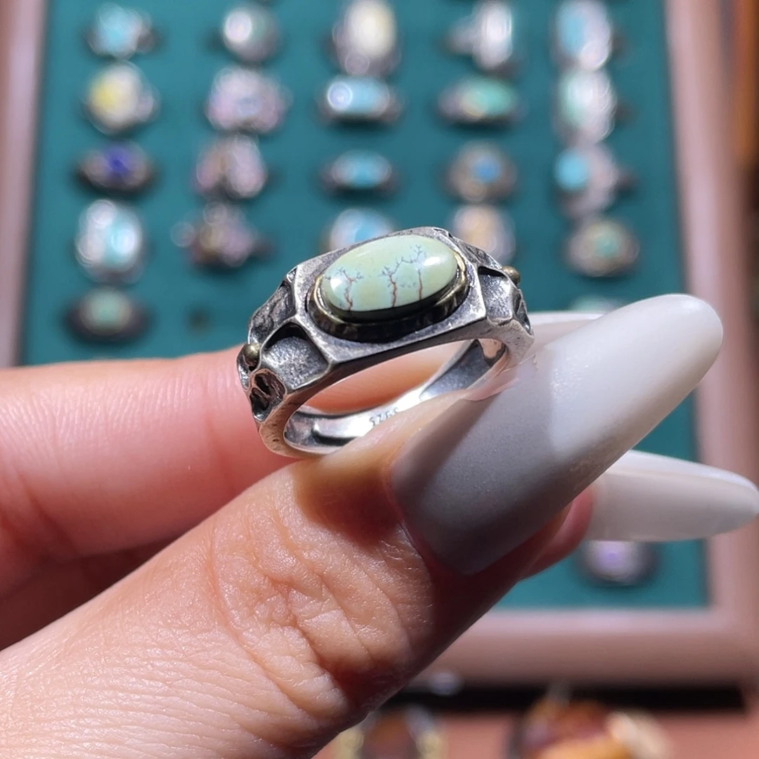 鹿***獸绿松石银S925镶嵌戒指戒指