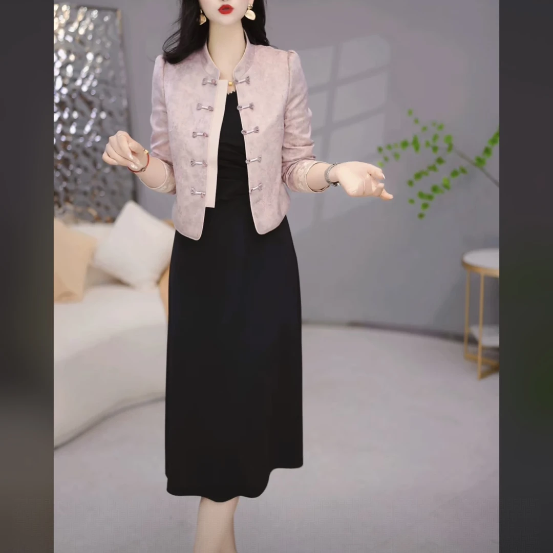 【外套+连衣裙】2025秋季国风复古提花时尚洋气显瘦气质两件套装裙
