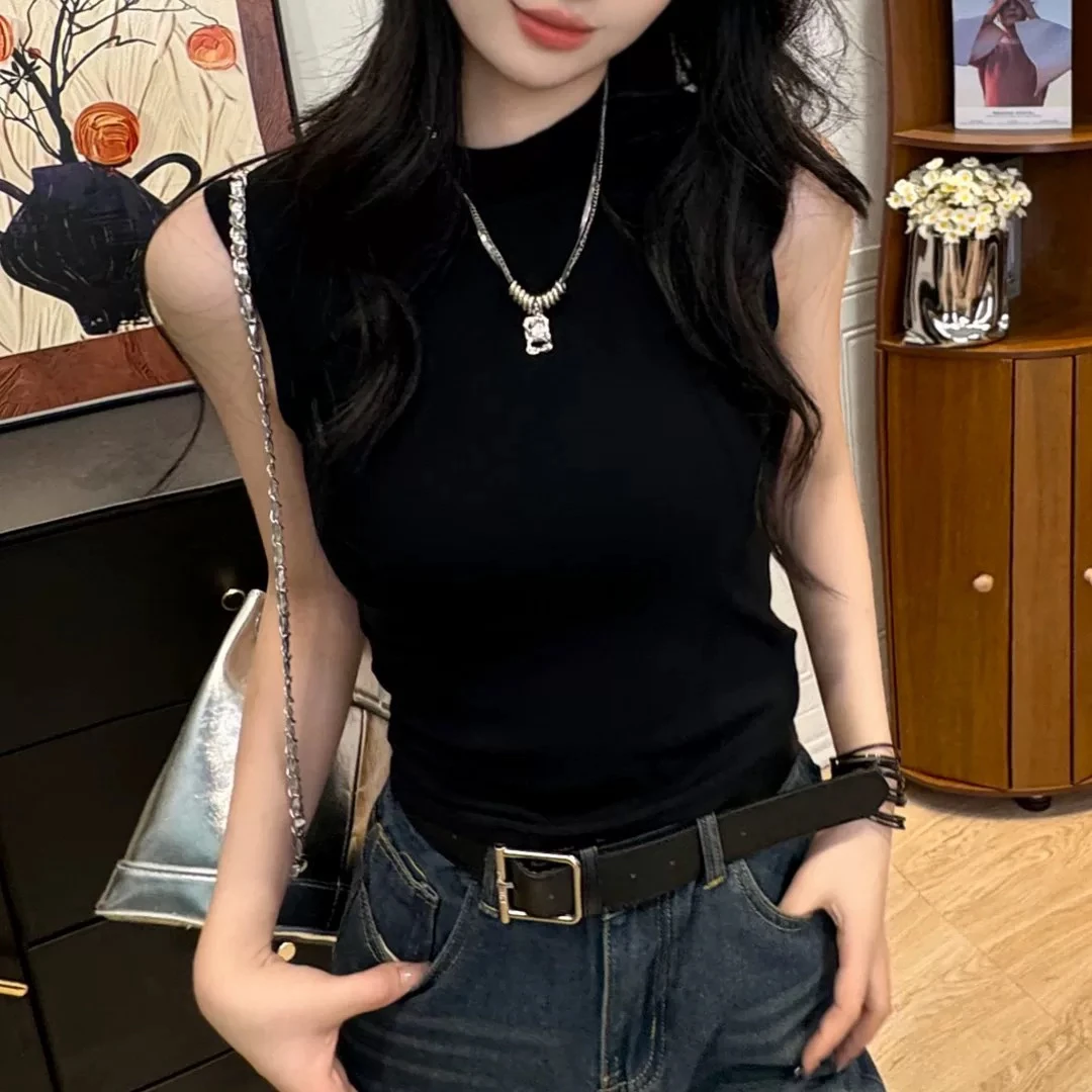 2025夏季新款外穿打底背心无袖短款百搭纯色简约修身显瘦网红爆款