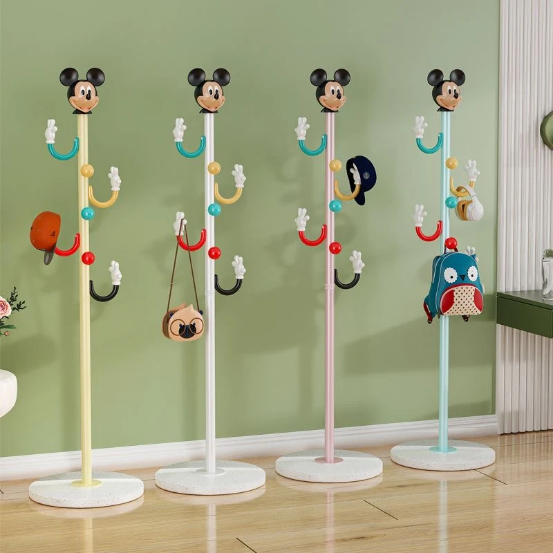 可爱卡通儿童房彩色挂衣架落地立式衣帽架多功能收纳包包衣服架子