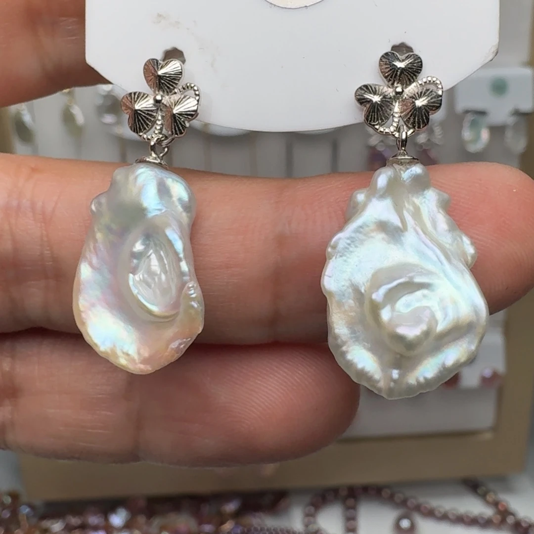 银S925镶嵌淡水珍珠耳饰