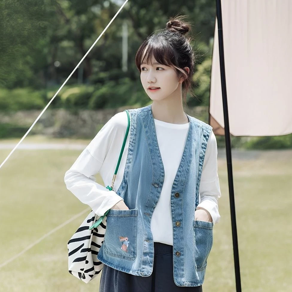 日系牛仔马甲外套女2025年春季新款复古甜酷无袖坎肩马夹背心外穿