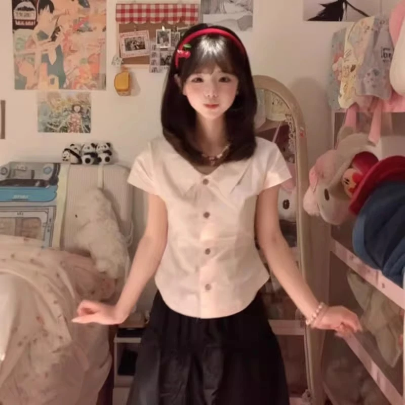 学院风独特超好看短袖衬衫小个子今年流行的爆款上衣2025夏季新款