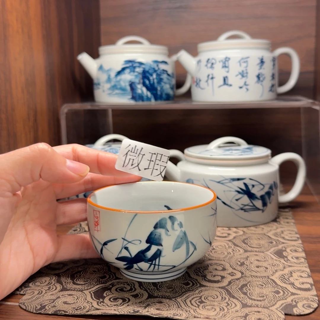 釉下手绘茶具微瑕