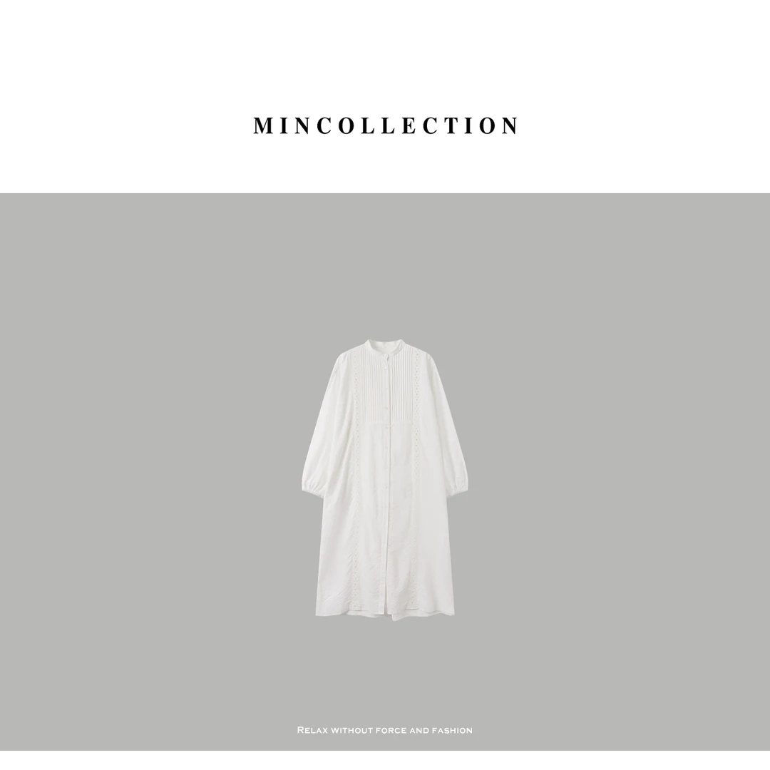 DE Mincollection压褶衬衫裙/日系镂空拼接肌理衬衫连衣裙55080