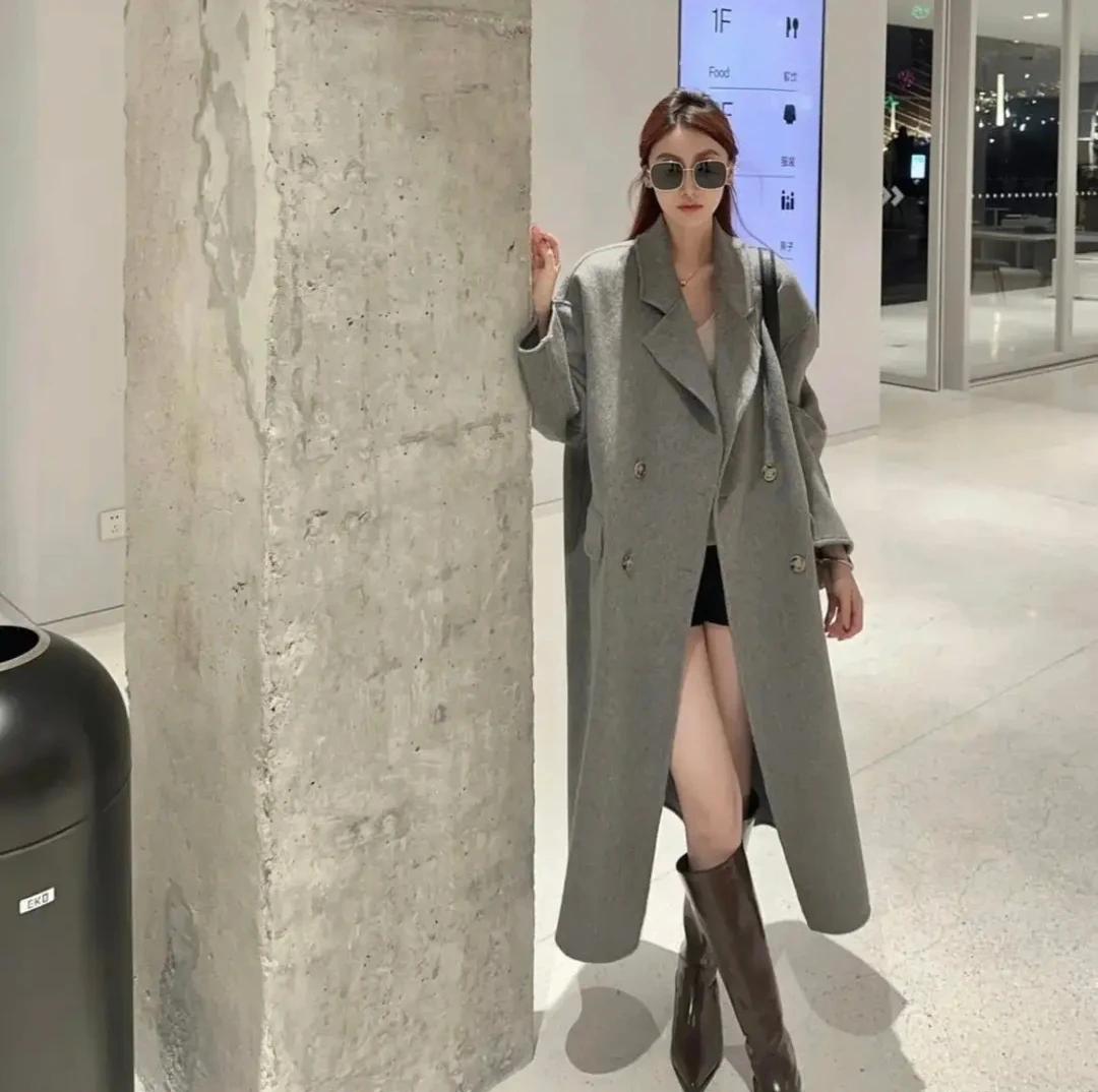 2025年秋冬新款宽松版女士大衣中长款简约羊毛外套E2605