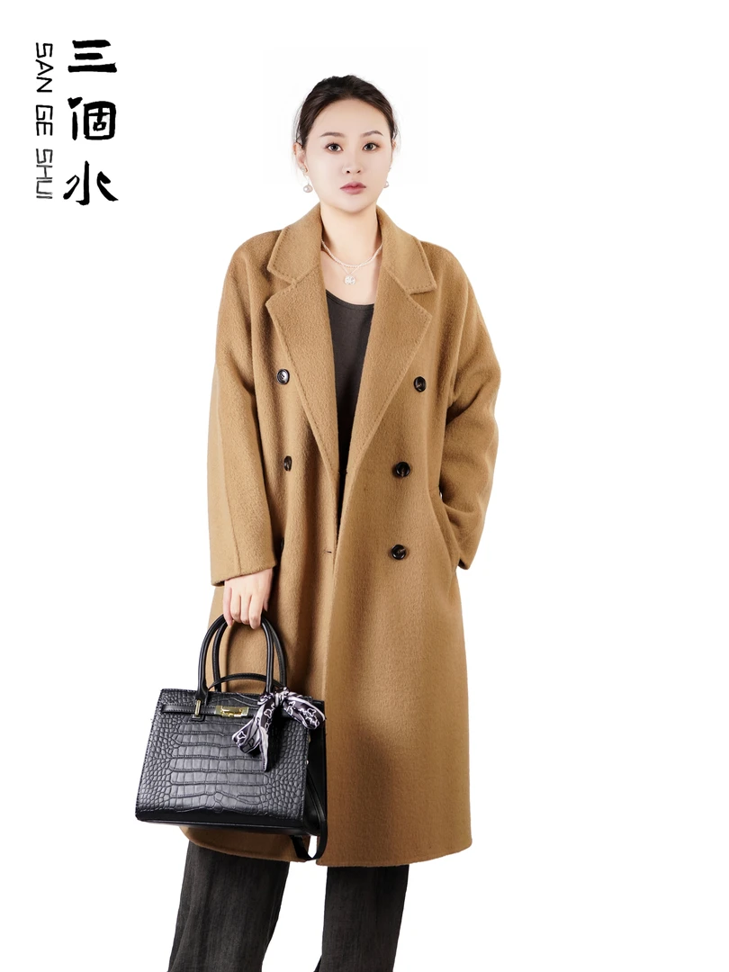 【M家山羊绒大衣】 极简风秋季女长款常规袖毛呢外套呢大衣宽松秋冬