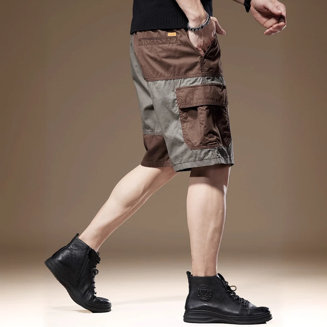塞弗索罗温撞色拼接透气工装短裤男夏季薄款潮牌五分裤休闲中裤