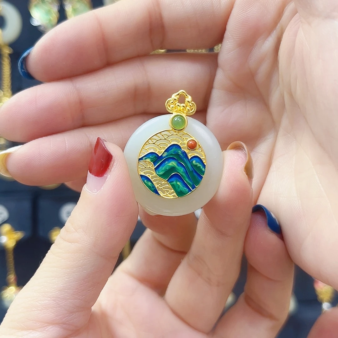 和田玉银S925镀金镶嵌颈饰