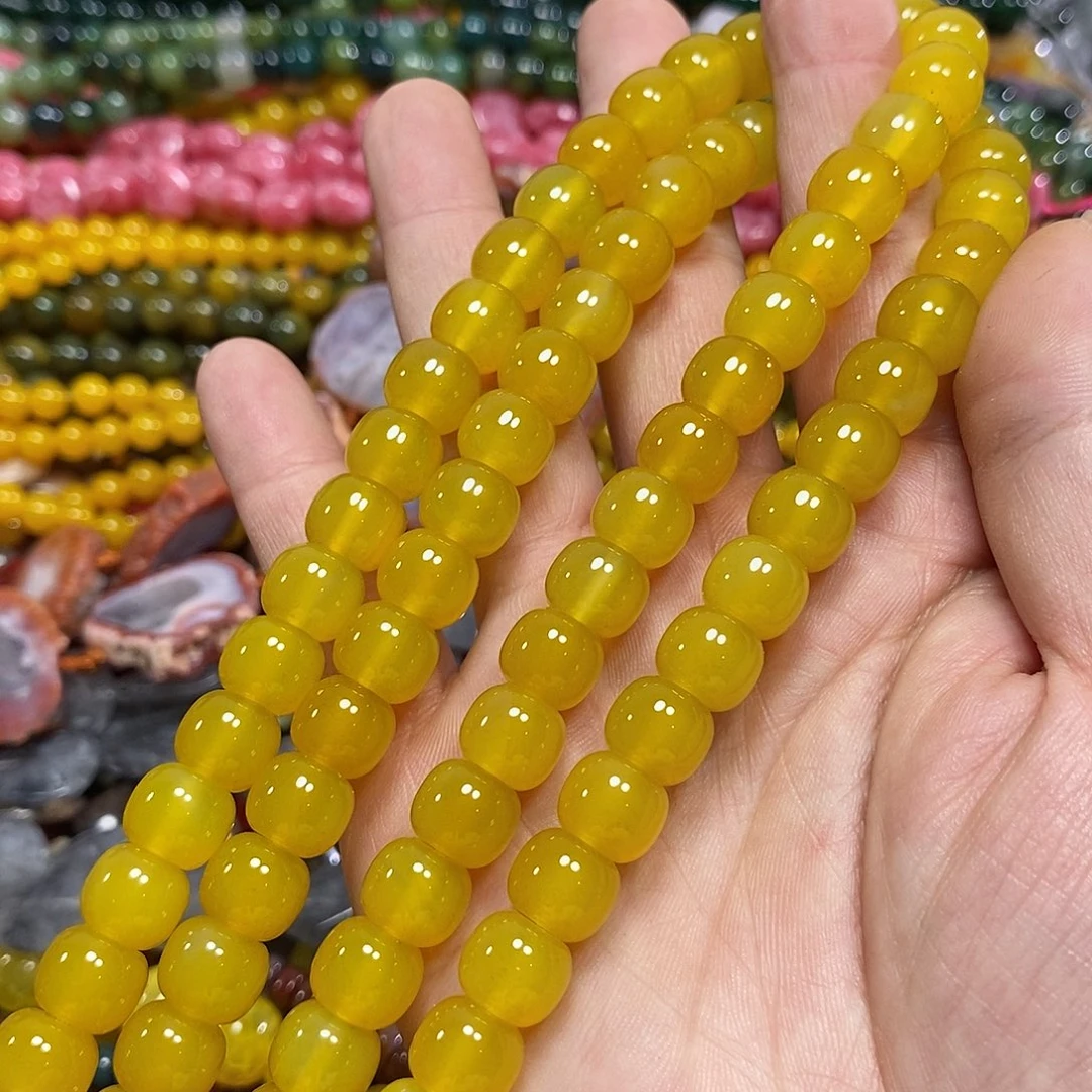 玛瑙/玉髓未镶嵌珠宝半成品黄玛瑙老型一条卡10mm