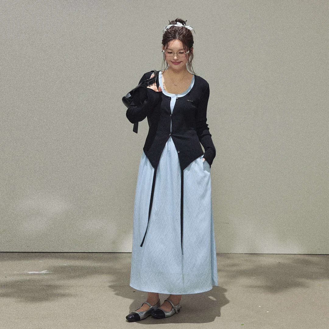 张大人【薄荷不凉】大码女装微胖妹妹不规则凉感针织开衫背心连衣裙