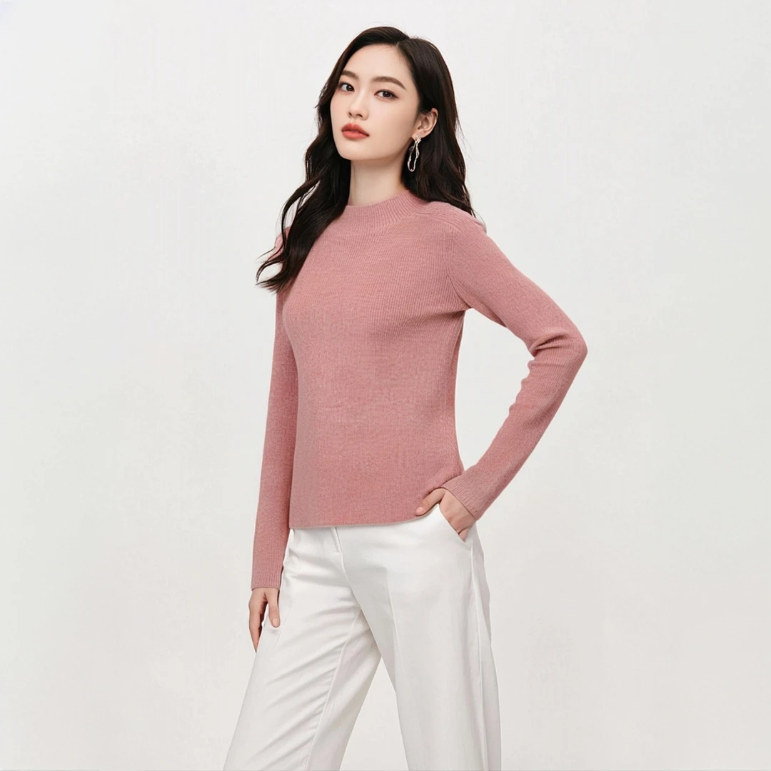 2025秋冬新款100%纯山羊绒衫女修身半高领打底保暖紧身内搭毛衣