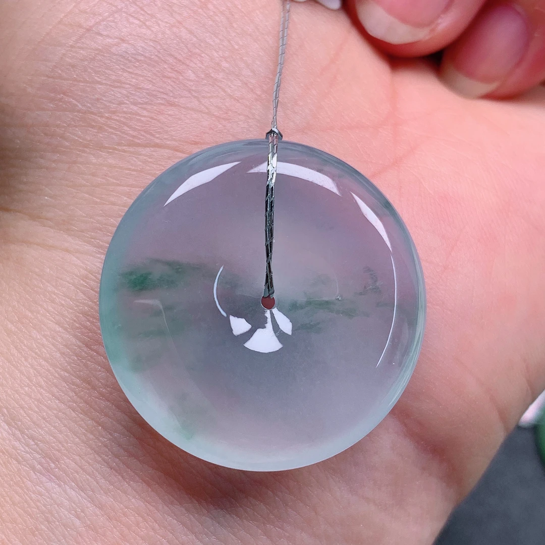 天然缅甸翡翠A货冰飘花平安扣气质精美尺寸28.7+6  463