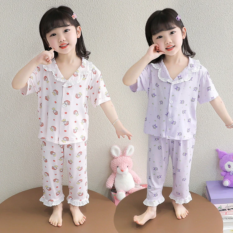 儿童睡衣夏季薄款莫代尔宝宝女童短袖长裤空调服小女孩夏天家居服