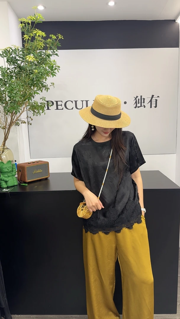 6803-1新中式短袖国风提花镂空显瘦下摆碎花衬衣