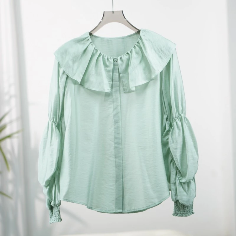 莉推荐 【三C・伊】 E630-5  设计感娃娃领衬衫淡绿色Y22320113C00