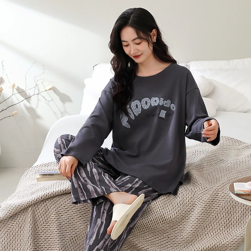 100%纯棉睡衣女2025春季新款套头圆领休闲大码韩版家居服可外穿
