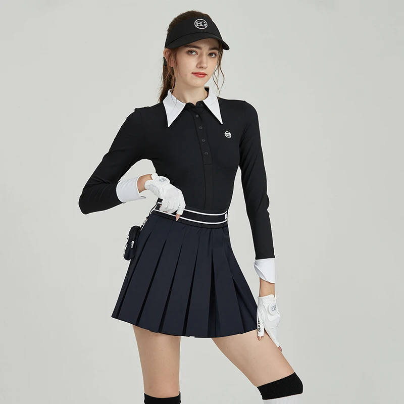 高尔夫女装上衣秋冬款新款速干透气球服长袖运动服装修身显瘦翻领