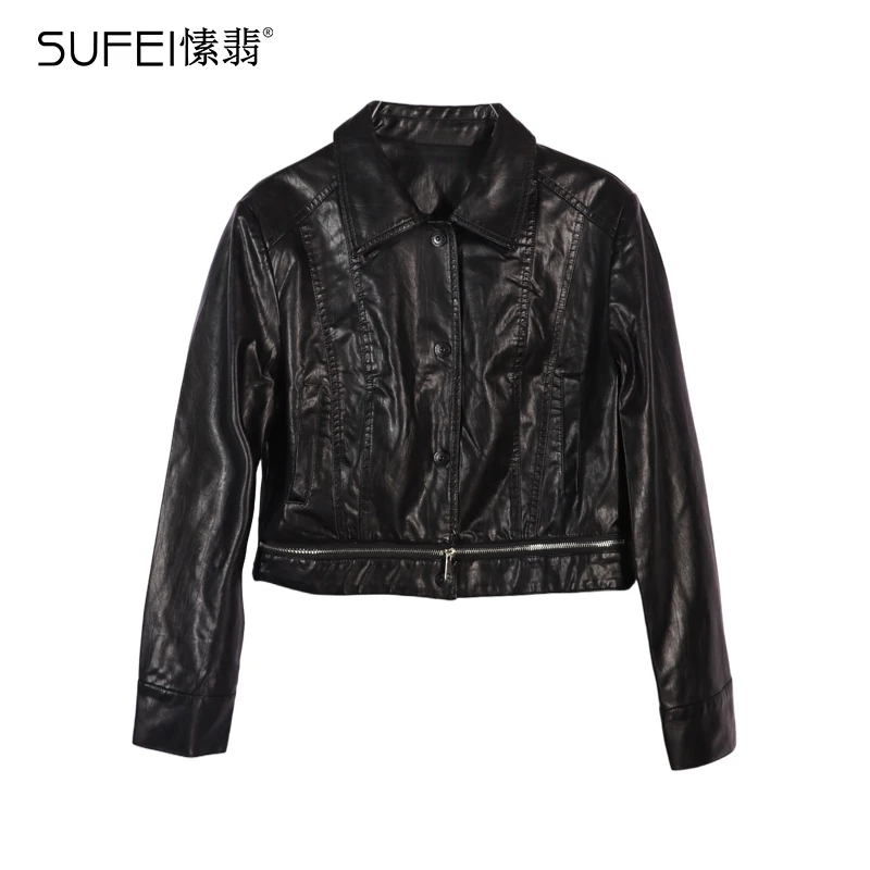 SUFEI/愫翡S53PY1105A 秋季新款简约纯色皮衣 1105