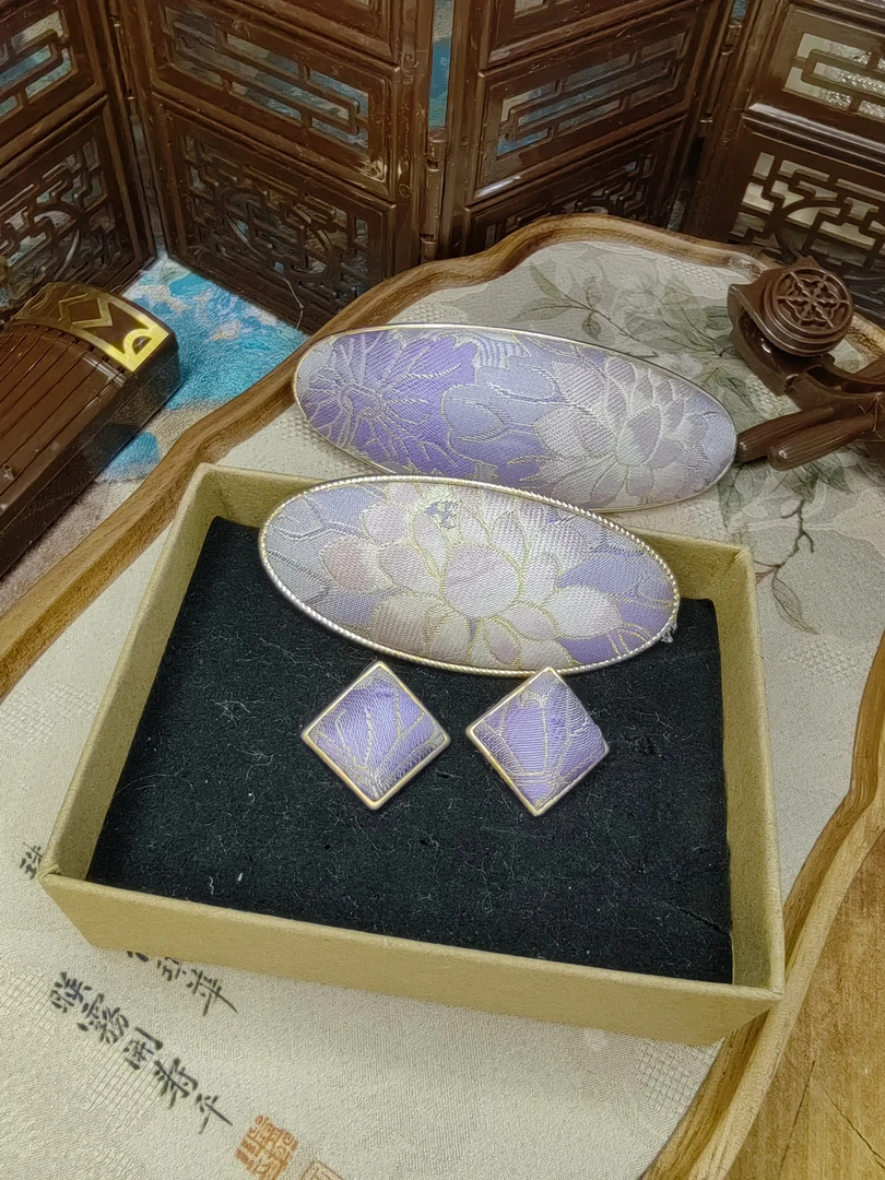 手工国风非遗宋锦发饰头饰可定制精致紫色复古轻奢百搭饰品小众