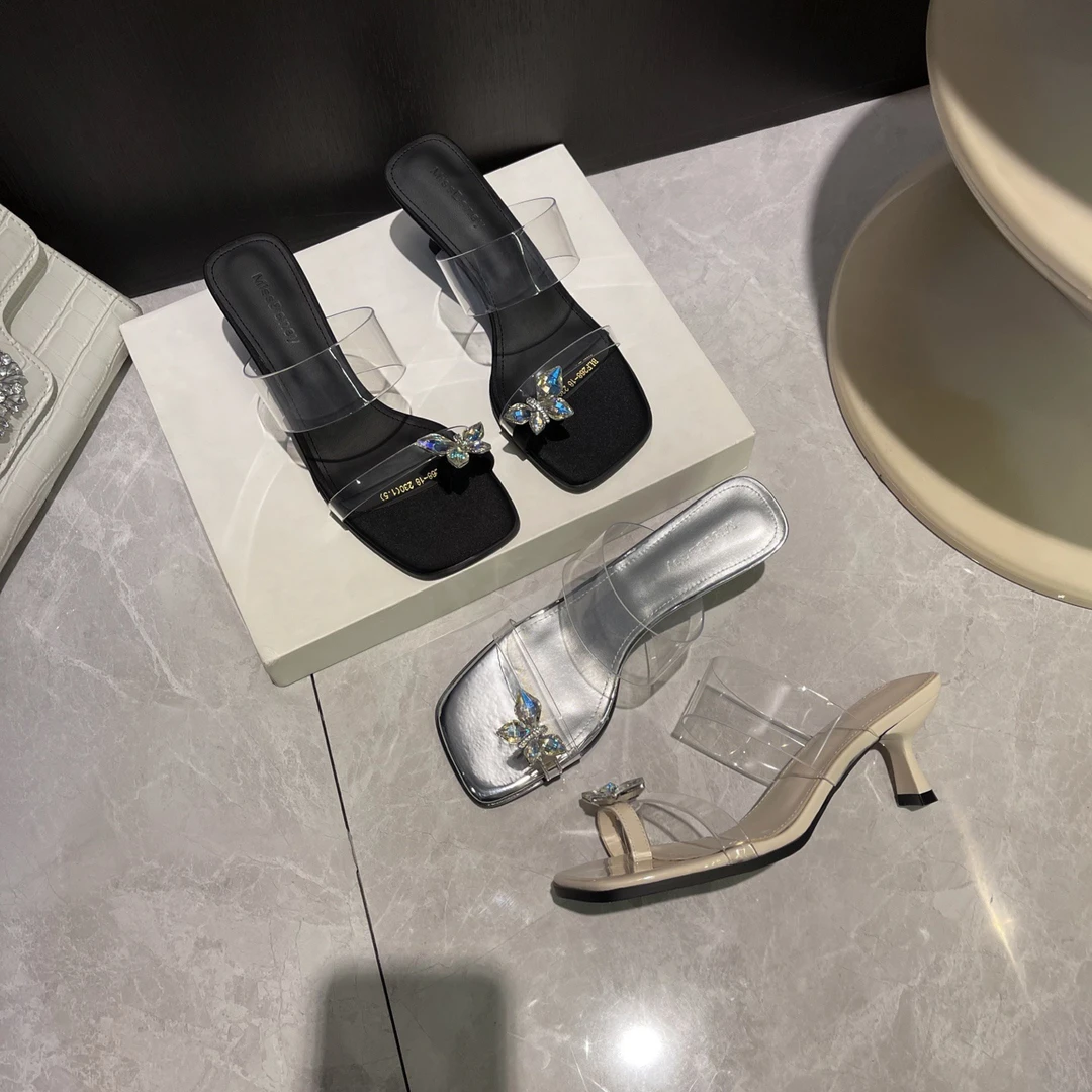 滨莉小姐2025春季新款气质款闪钻设计感细跟拖鞋