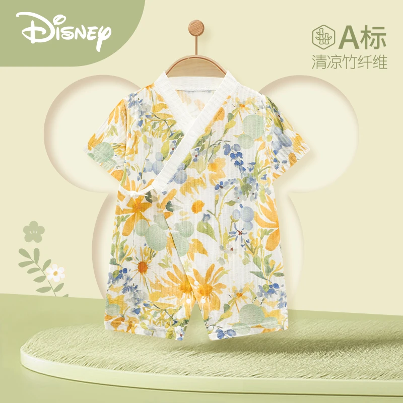 Disney/迪士尼婴儿连体衣竹纤维夏装新生儿衣服夏季短袖哈衣爬服