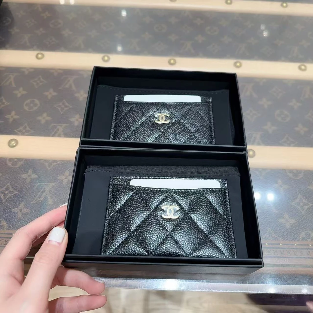 全新未使用 Chanel/香奈儿 全心全套 黑金荔枝牛皮卡包