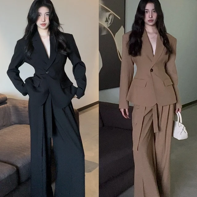 PANPANSTUDIO【麻辣女教】韩系通勤女主同款西服套装中长款阔腿裤