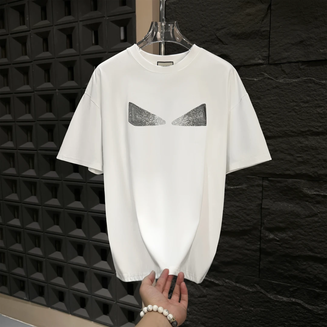 SP-A1125-春夏新款烫钻小恶魔轻奢时尚男士短袖宽松圆领轻奢百搭