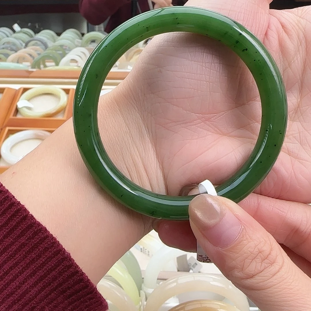 和田玉未镶嵌手镯俄 碧玉 阳绿 圆条58-59-60