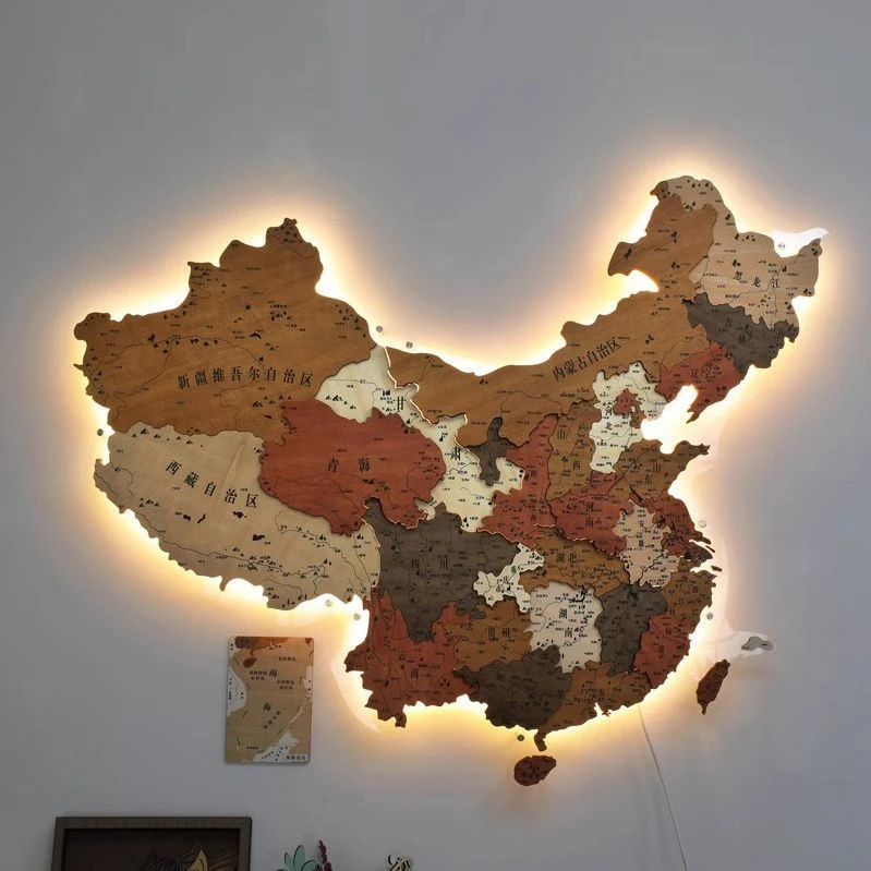 中国发光平面地图灯光精雕画壁饰墙面装饰创意客厅沙发背景办公室