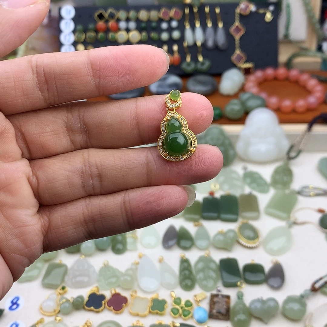 和田玉银S925镶嵌吊坠(不含链)