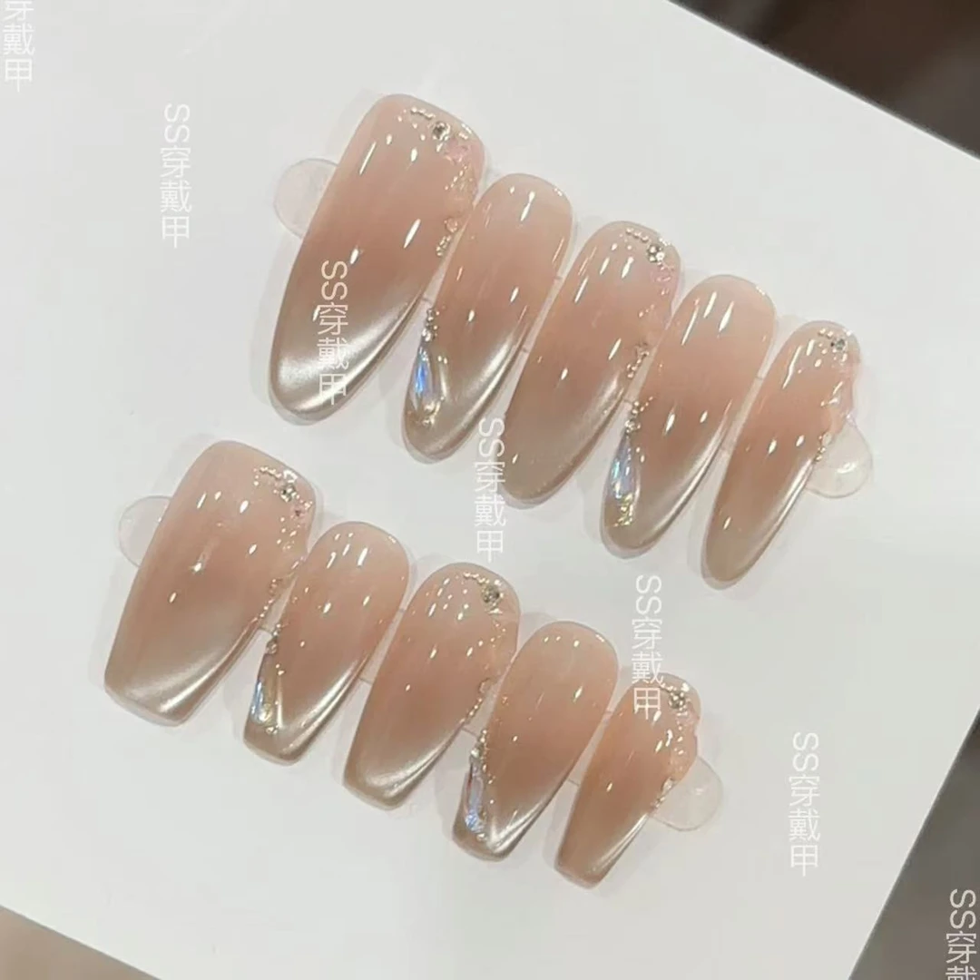 【银月柔纱】高品爆款纯手工穿戴甲绵密猫眼蝴蝶高级美甲贴片