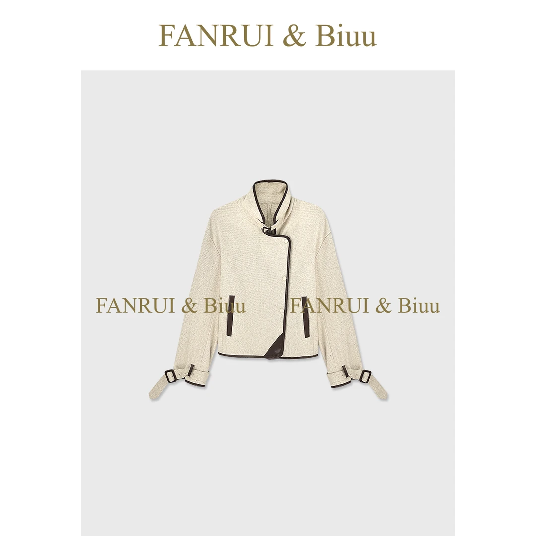 FANRUI/泛芮「贝贝biuu」亚麻棉立领时髦高端秋款风衣短外套B17622