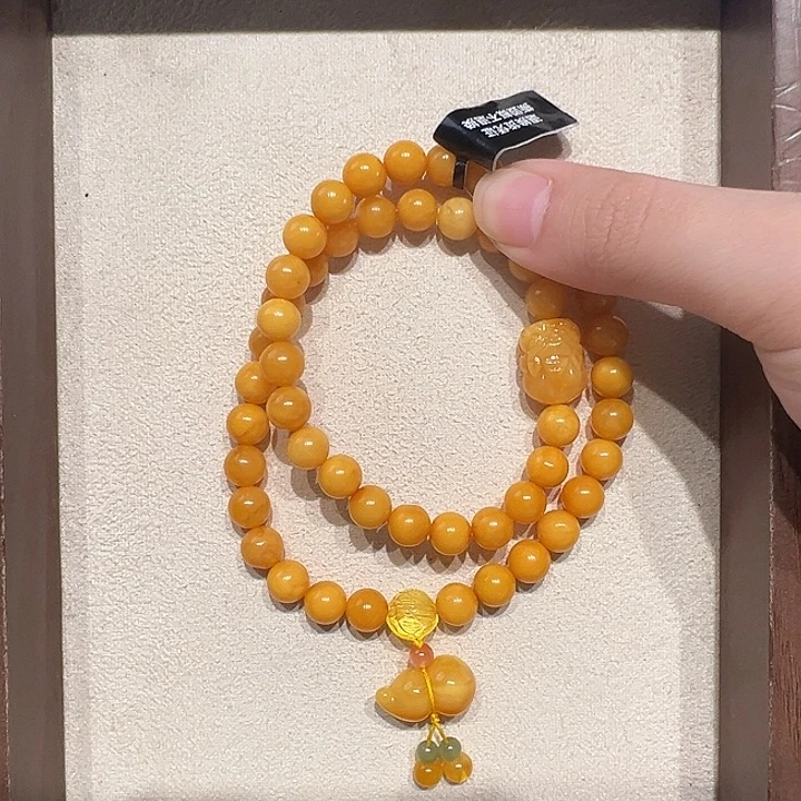 蜜蜡未镶嵌手链7.6mm蜜蜡手串