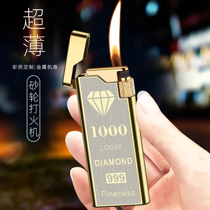 网红新款超薄创意个性潮流金属纤薄砂轮充气打火机小巧便携送男友