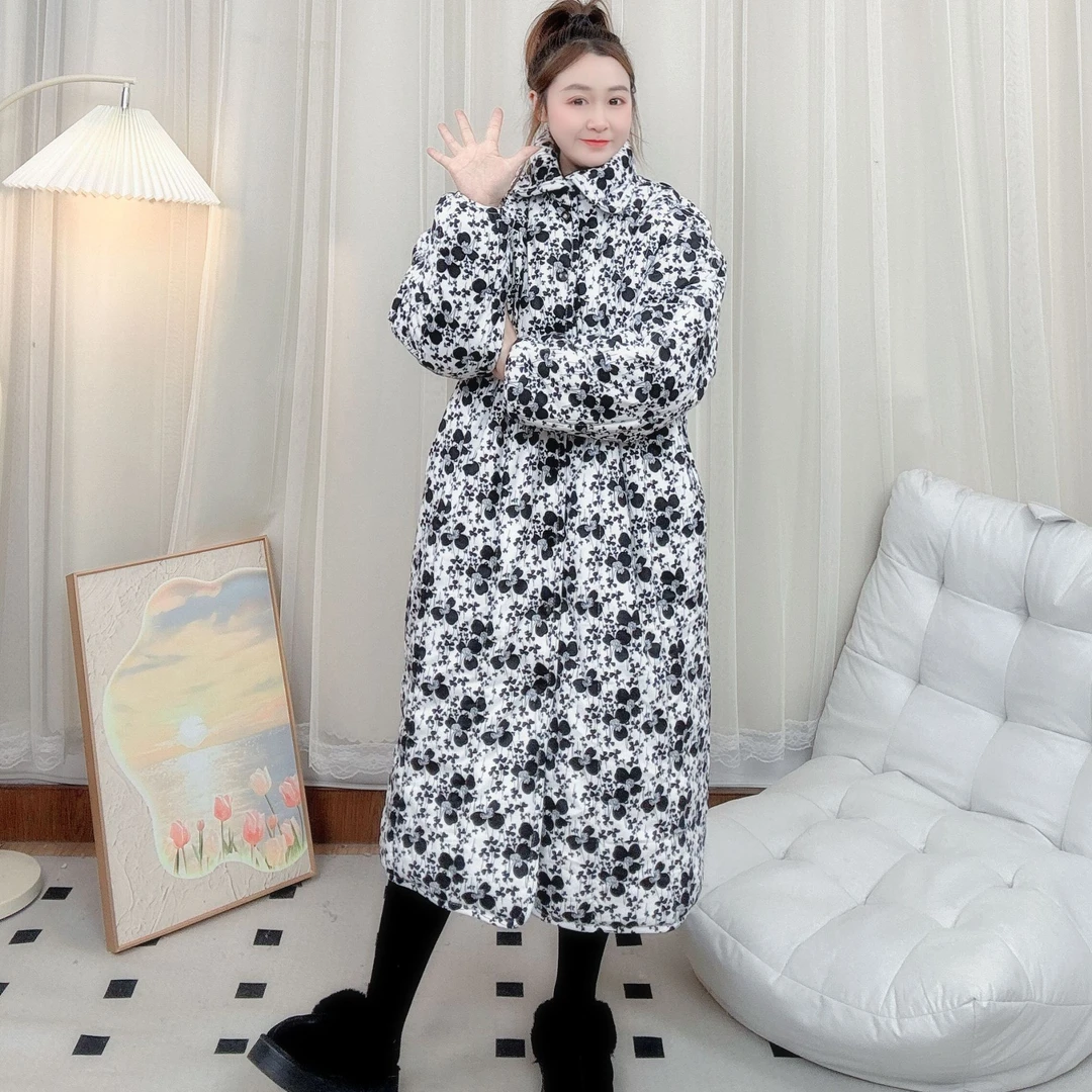 SANYUE新疆棉棉花【水仙花】立领长款宽松家居服保暖棉服