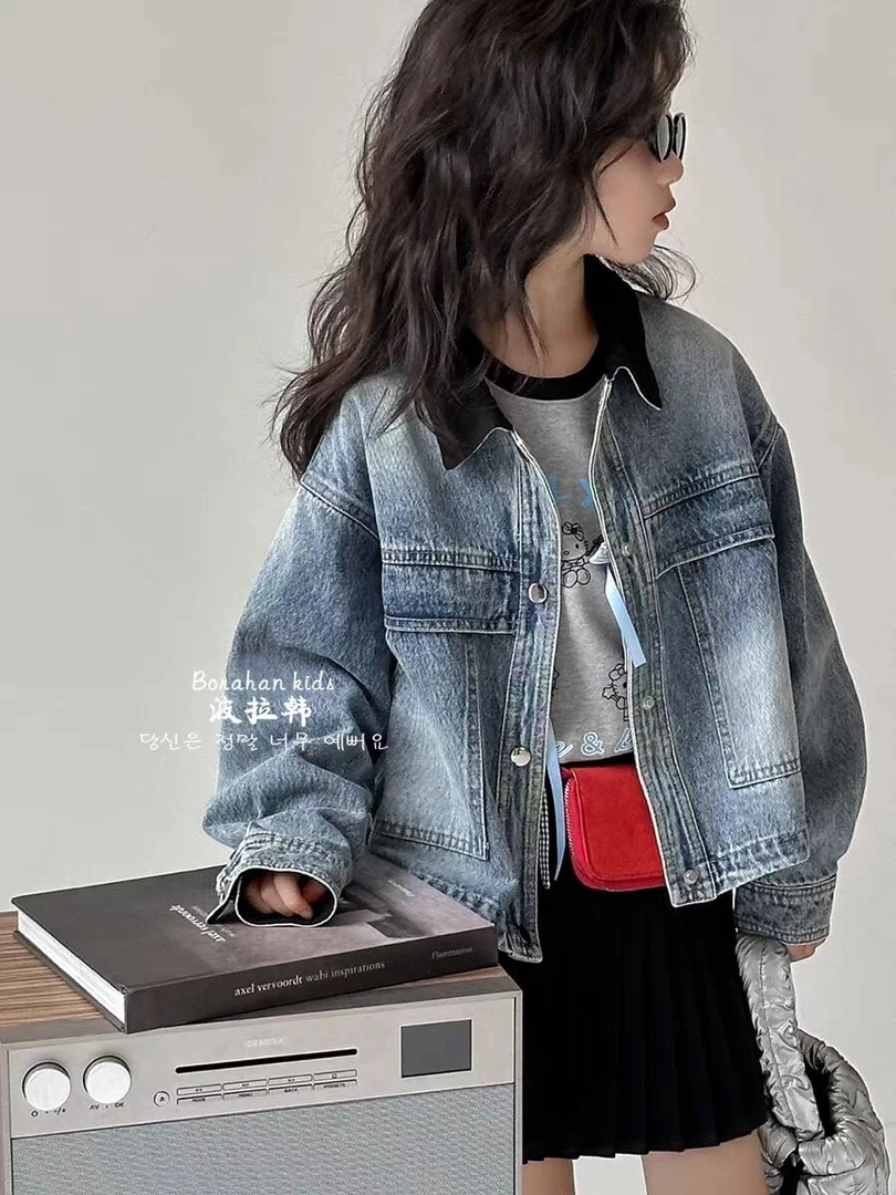 韩女童牛仔外套秋季2025新款韩系童装女孩洋气夹克衫儿童衣服复古