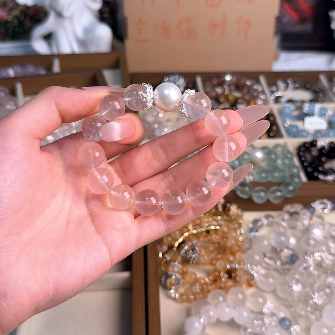 水晶手链未镶嵌粉水晶拍2单