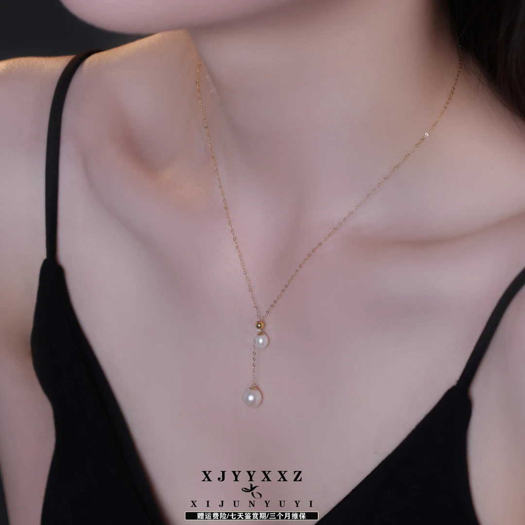 希君羽翼【希希心动珠宝】白色双珠 18k金2颗淡水珍珠项链Z289