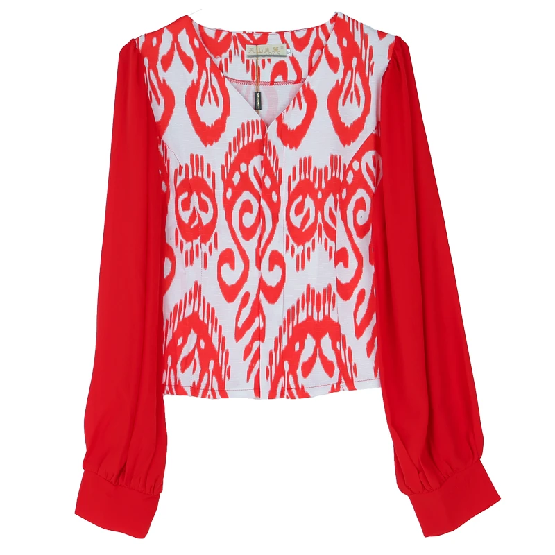 天山美翼2025新款异域风情维族舞服装民族风女竹节布艾德莱斯上衣