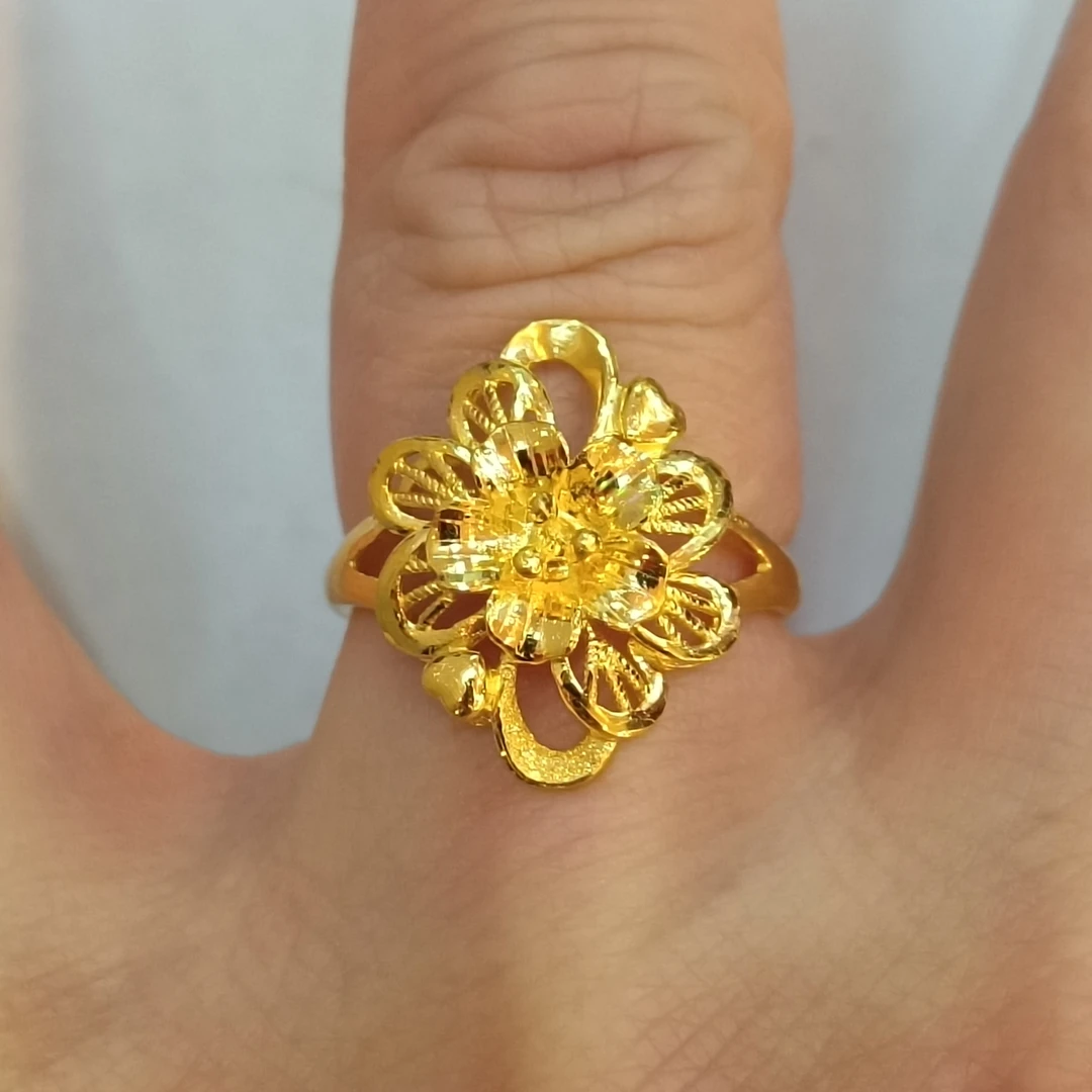 足金999黄金戒指正品纯黄金女式戒指活口实心真金花戒指女戒5.13
